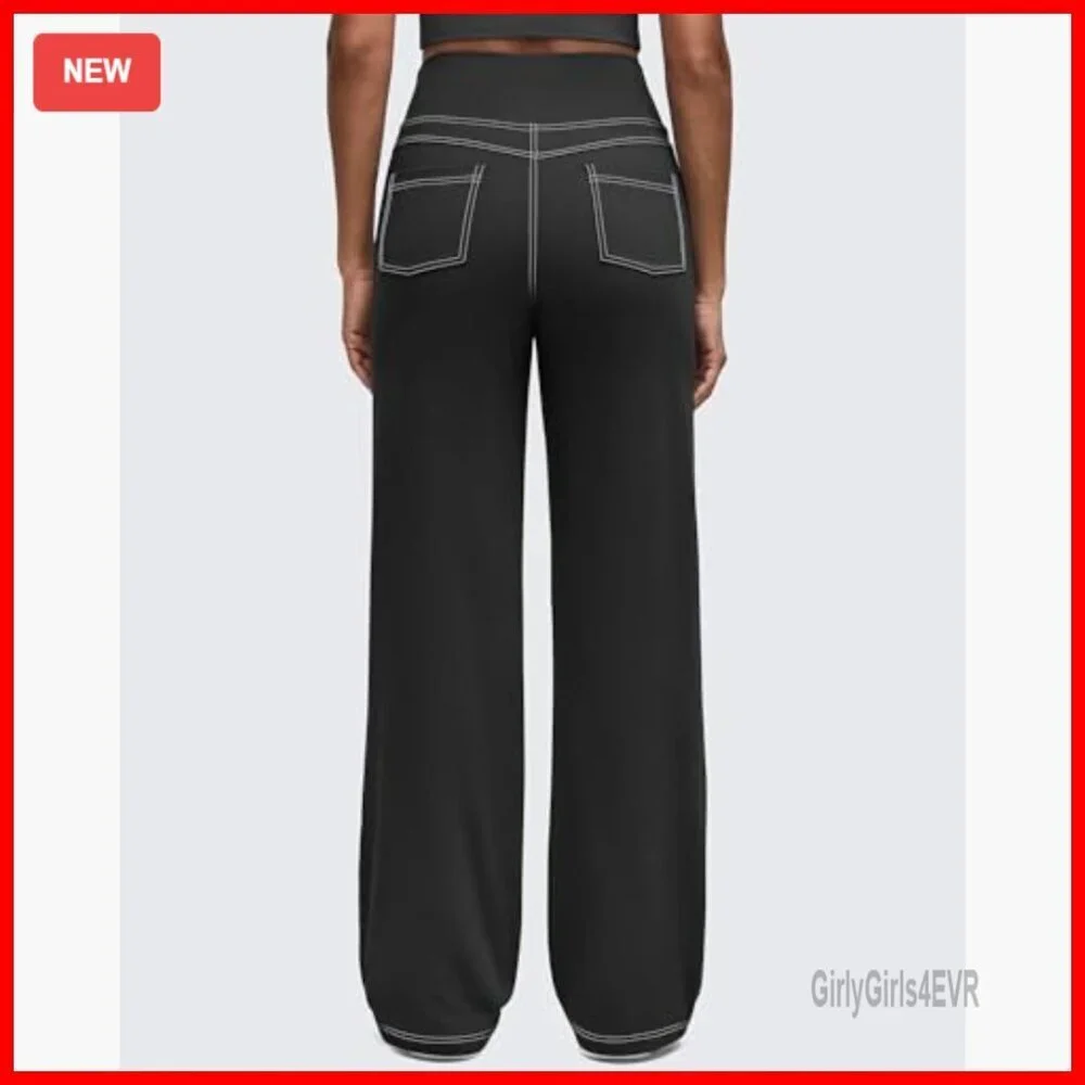 High Waisted Wide Leg Yoga Pants with Pockets Stretch Active Wear
